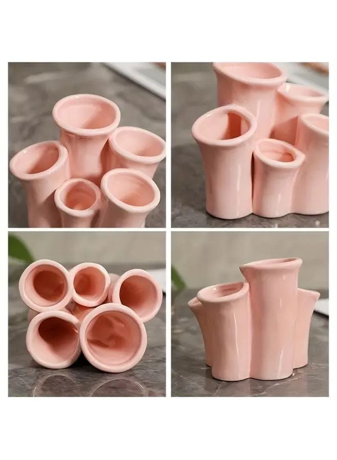 Pink Ceramic Toothbrush Holder And Makeup Brush Organizer With 65 Scenes Desktop Storage Box - Image 4